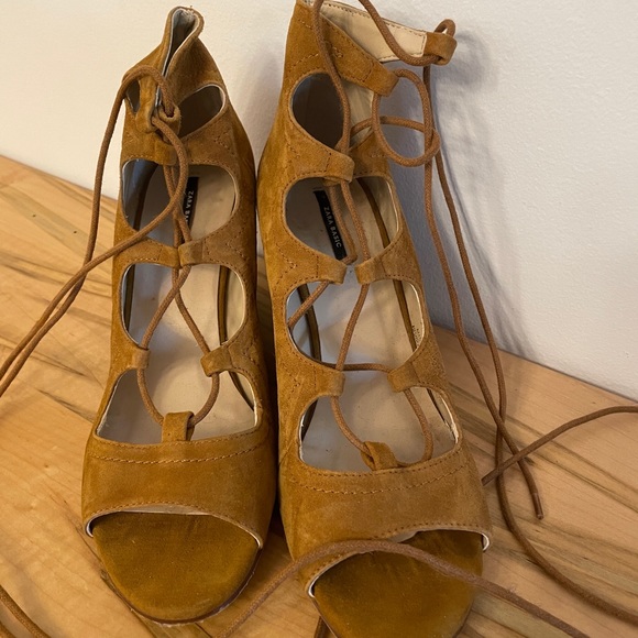 Zara suede lace up wedge sandals 38 - Picture 6 of 7
